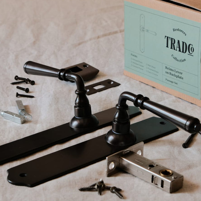TradCo Reims Lever Long Backplate Passage Set Matte Black 9620KPASS60 - The Blue Space