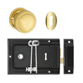 TradCo Rim Lock and Milled Edge Knob Passage Set Matte Black Polished Brass 1021-2013SET - The Blue Space