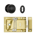 TradCo Rim Lock and Milled Edge Knob Passage Set Polished Brass Antique Copper 1032-2002SET - The Blue Space