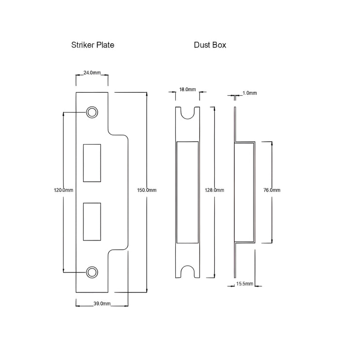 Striker Plate TradCo Victorian Lever Long Backplate Entrance Set with High Security Lock Matte Black 1930KENTREURO57KK - The Blue Space