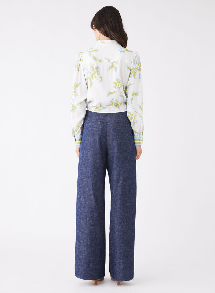 Tranquility Olive Floral Front Tie LS Shirt