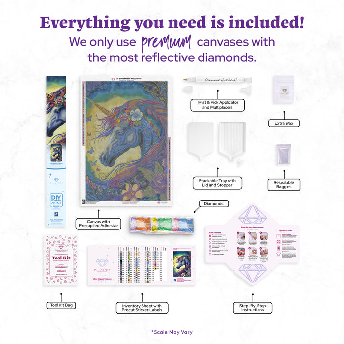 Diamond Painting Ultra Elegant Unicorn 25.6" x 37.4" (65cm x 94.8cm) / Square with 78 Colors including 2 ABs and 3 Fairy Dust Diamonds / 99,441