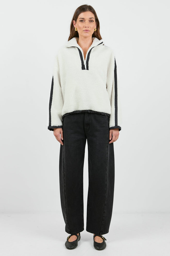 Untold Cream Contrast Detail Quarter Zip Sherpa Sweatshirt