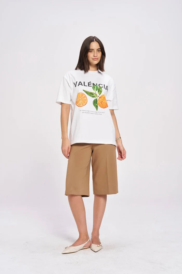 Valencia White Citrus Print Oversized Tee