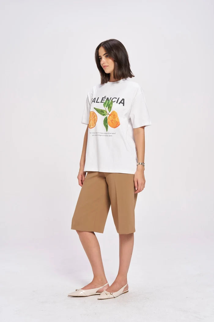 Valencia White Citrus Print Oversized Tee