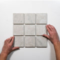 With Hand Valerie Silver Travertine Straight Bond Cobblestone Porcelain Tile Sheets TRVICTGCOBST - The Blue Space