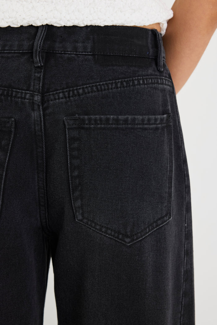 Varsity Black Wash Forward Seam Barrel Jeans
