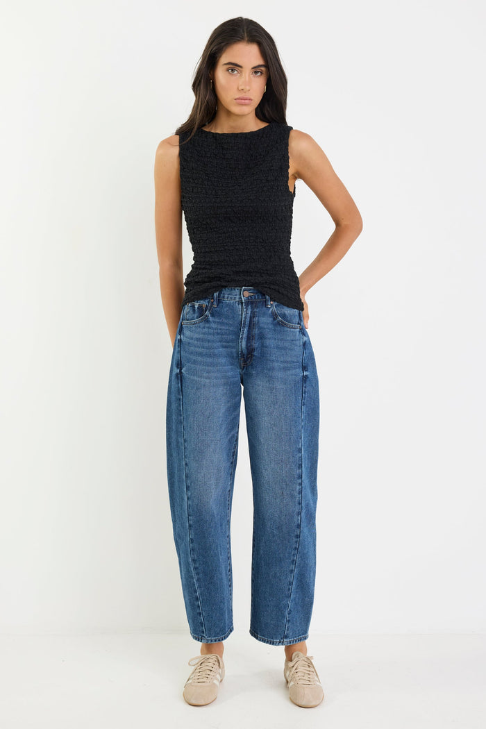 Varsity Deep Blue Forward Seam Barrel Jeans