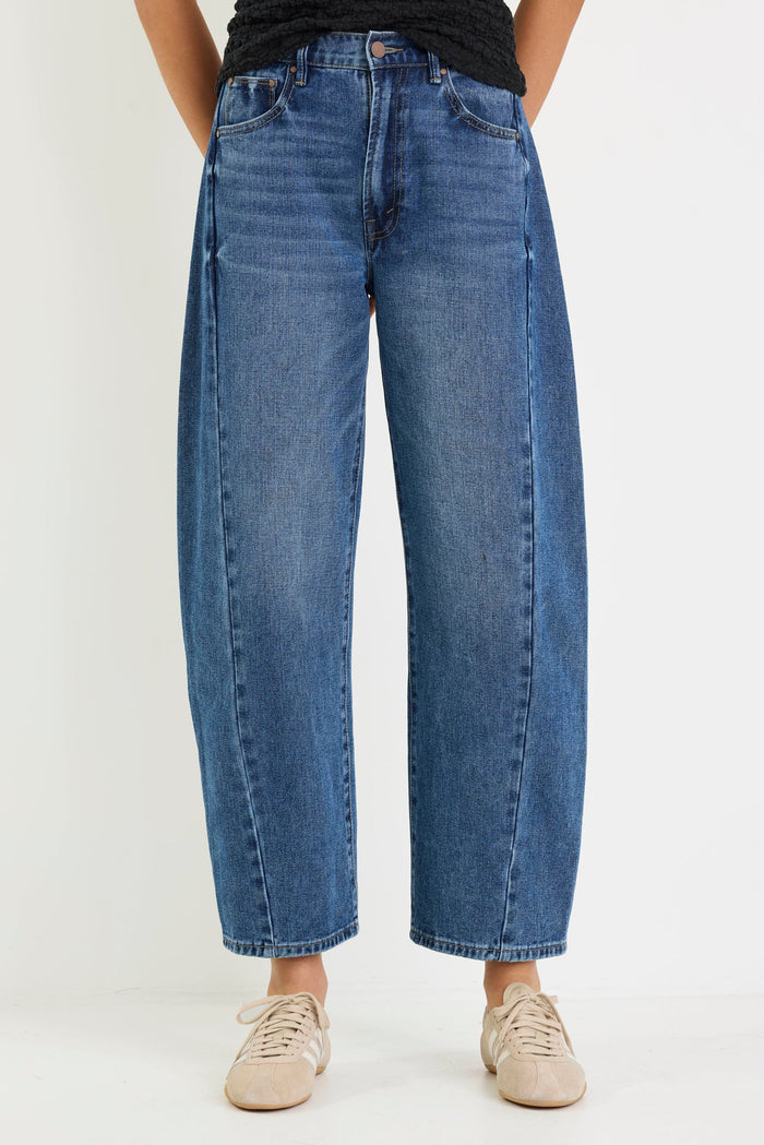 Varsity Deep Blue Forward Seam Barrel Jeans