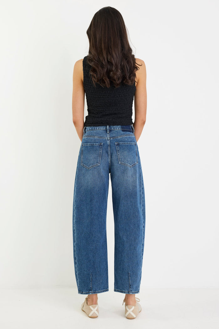 Varsity Deep Blue Forward Seam Barrel Jeans