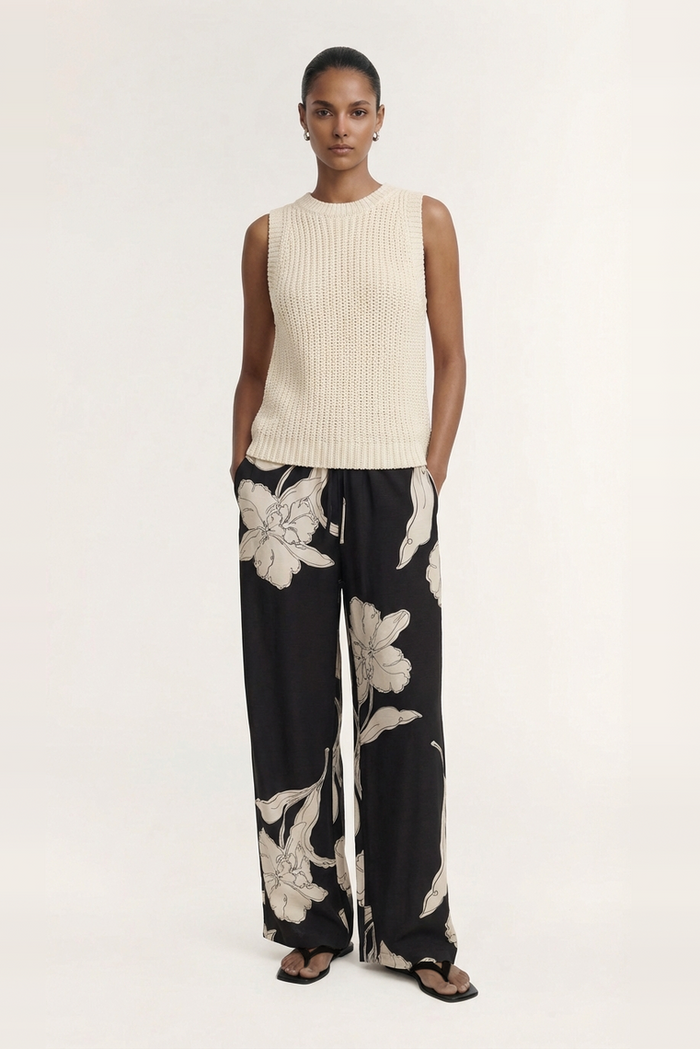 Veda Black Cream Floral Relaxed Pant