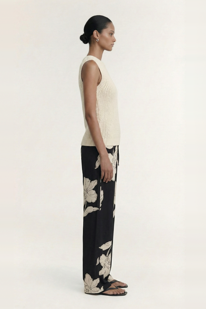 Veda Black Cream Floral Relaxed Pant