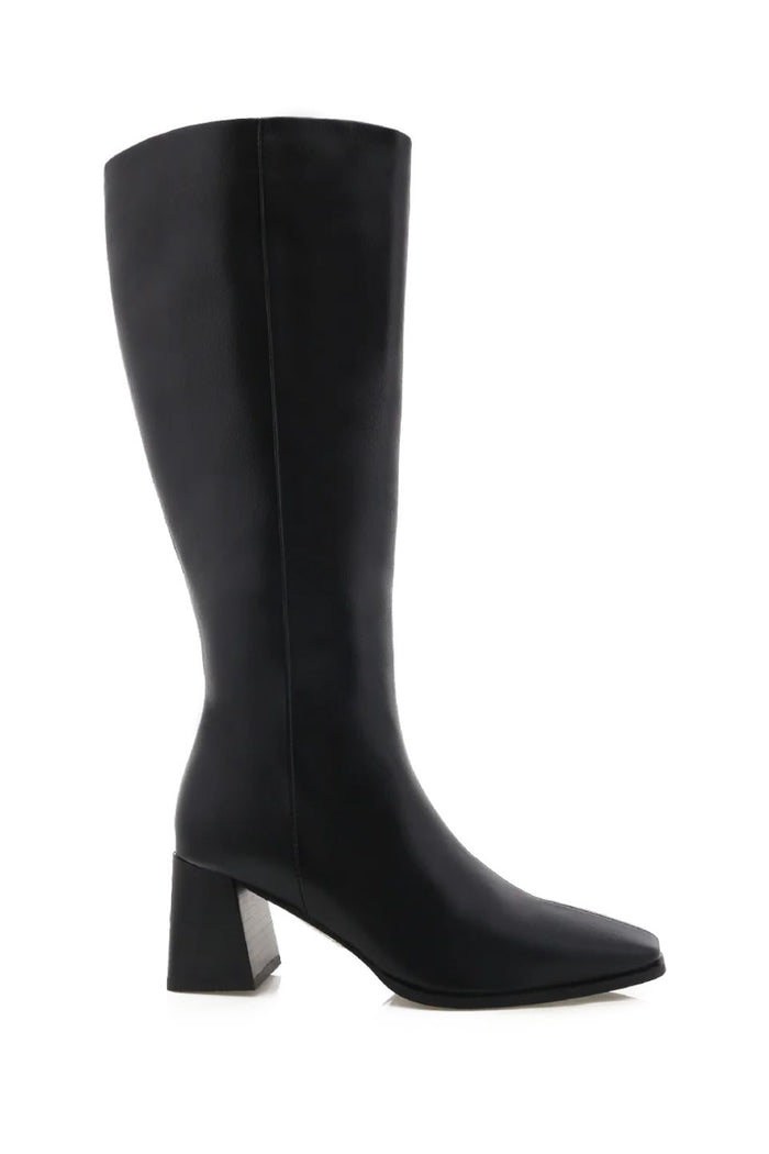 Verneta Black Knee High Mid Heel Boot