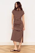 Vesper Chocolate Stripe SS Midi Dress