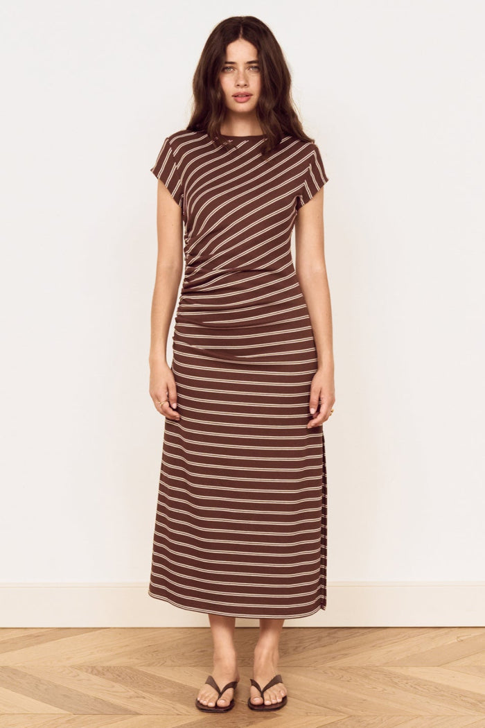 Vesper Chocolate Stripe SS Midi Dress