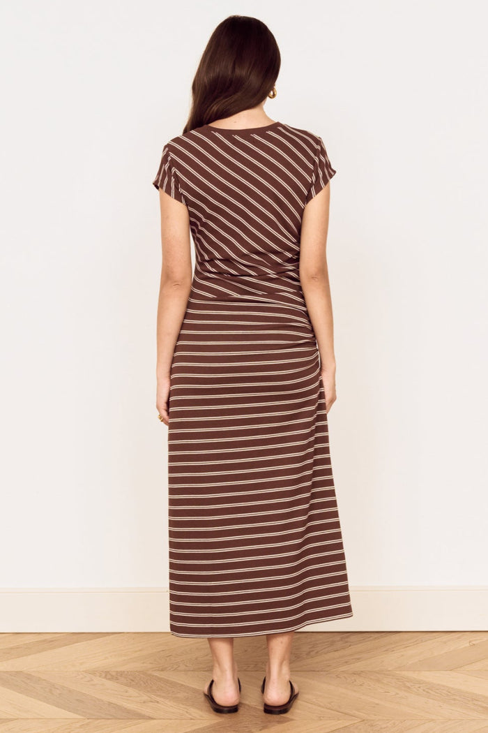 Vesper Chocolate Stripe SS Midi Dress