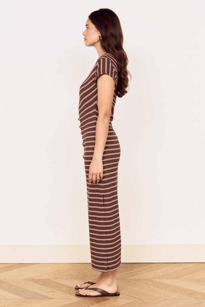 Vesper Chocolate Stripe SS Midi Dress