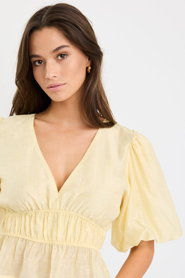 Vexing Butter Puff Sleeve V Top