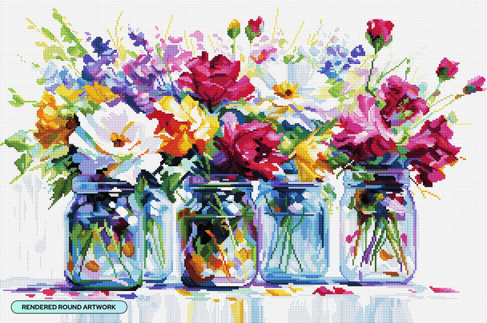 Diamond Painting Vibrant Floral Impressions 33" x 22" (83.7cm x 55.6cm) / Round with 70 Colors including 4 ABs and 2 Fairy Dust Diamonds / 61,408