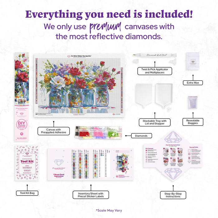 Diamond Painting Vibrant Floral Impressions 33" x 22" (83.7cm x 55.6cm) / Round with 70 Colors including 4 ABs and 2 Fairy Dust Diamonds / 61,408