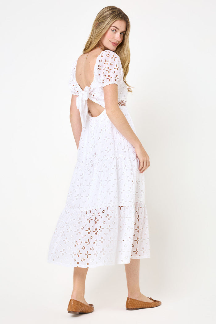 White Lace Waist Midi Dress