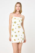 White Yellow Floral Tie Shoulder Bodycon Dress