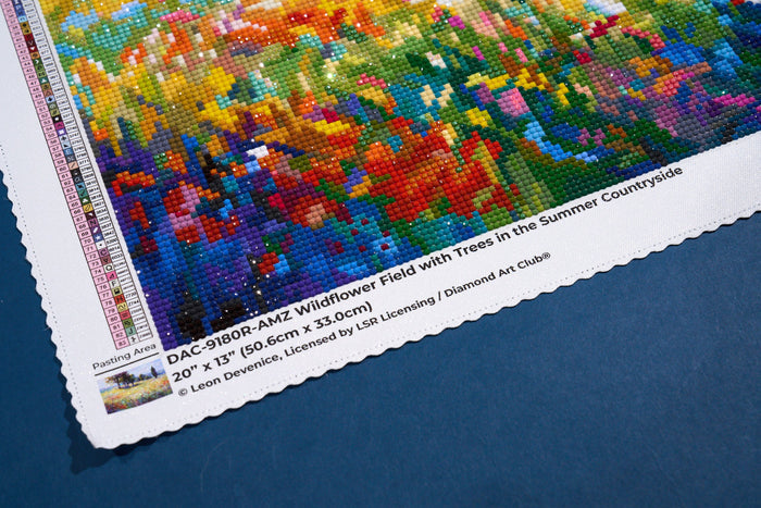 Diamond Painting Wildflower Field with Trees in the Summer Countryside 20" x 13" (50.6cm x 33cm) / Round with 83 Colors including 3 ABs and 6 Fairy Dust Diamonds / 22,080