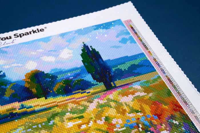 Diamond Painting Wildflower Field with Trees in the Summer Countryside 20" x 13" (50.6cm x 33cm) / Round with 83 Colors including 3 ABs and 6 Fairy Dust Diamonds / 22,080