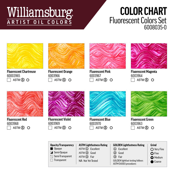 Williamsburg Oils Set of 8 x 22ml - Fluorescent Colors