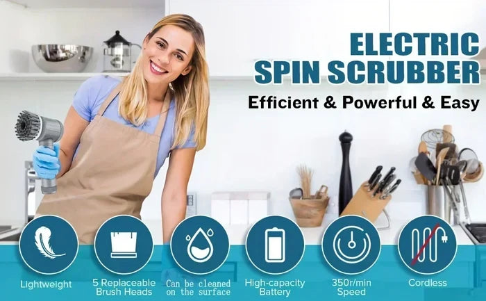 Wireless Electric Spin Cleaning Brush with 5 Heads - PrimeNest