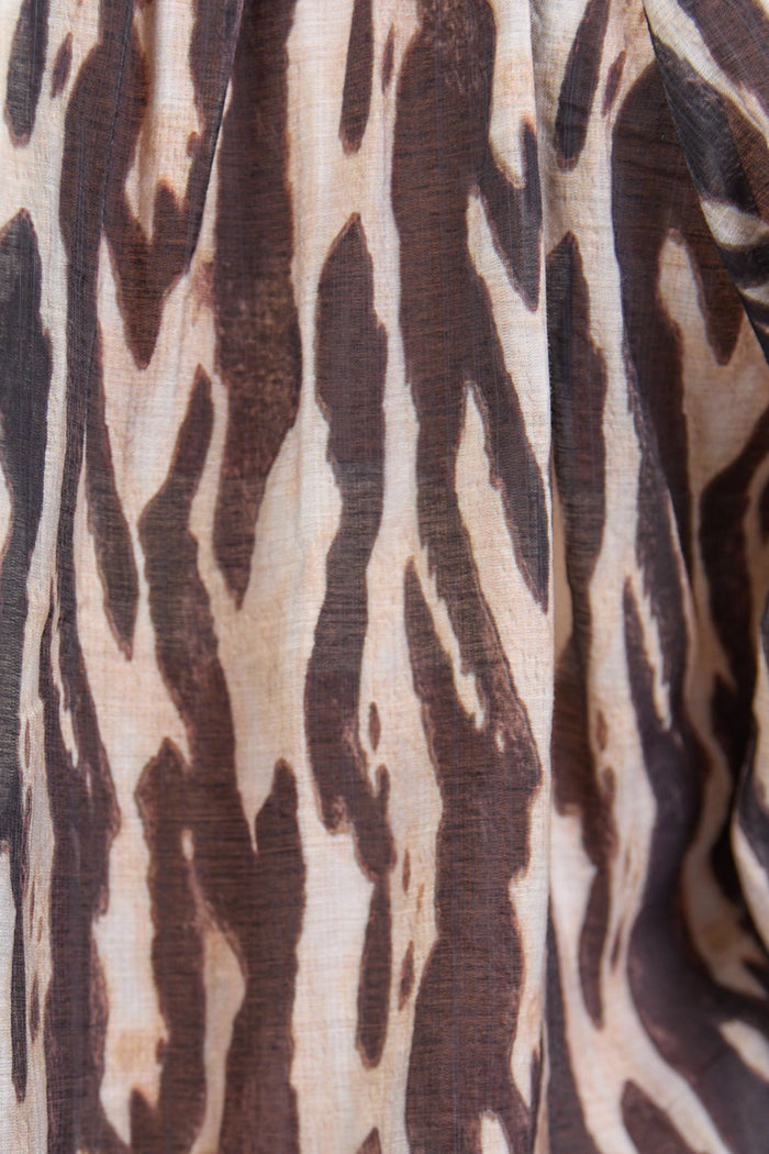 Woodland Black Zebra Tie Neck Flounce Long Sleeve Top