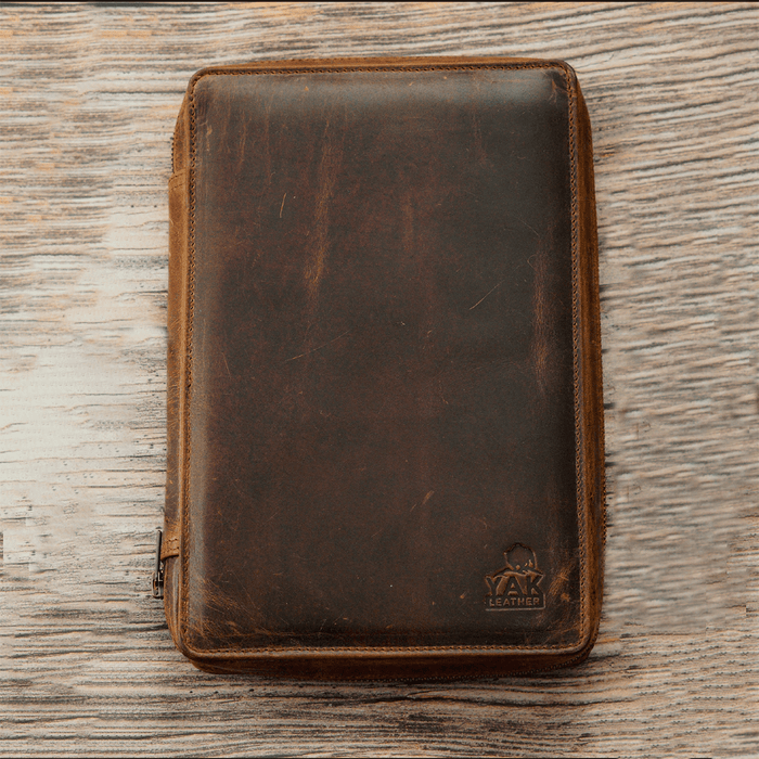 Yak Leather x Pen Boutique Zipped Folio - Crazy Horse Tan - A5 - Pen Boutique Ltd