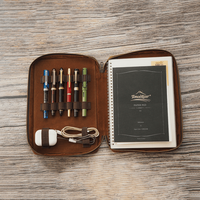 Yak Leather x Pen Boutique Zipped Folio - Crazy Horse Tan - A5 - Pen Boutique Ltd