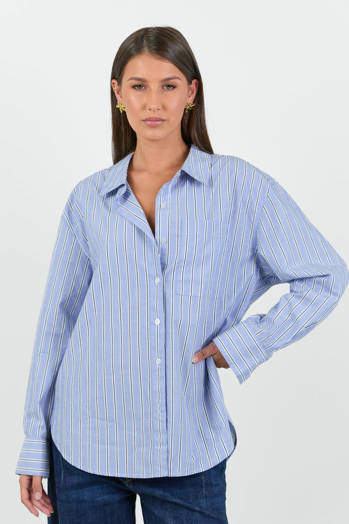 You Got This Blue Navy Stripe Oversized Boyfriend Shirt