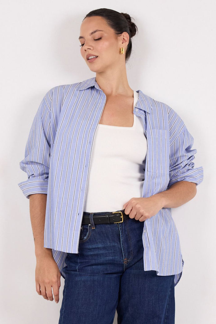 You Got This Blue Navy Stripe Oversized Boyfriend Shirt