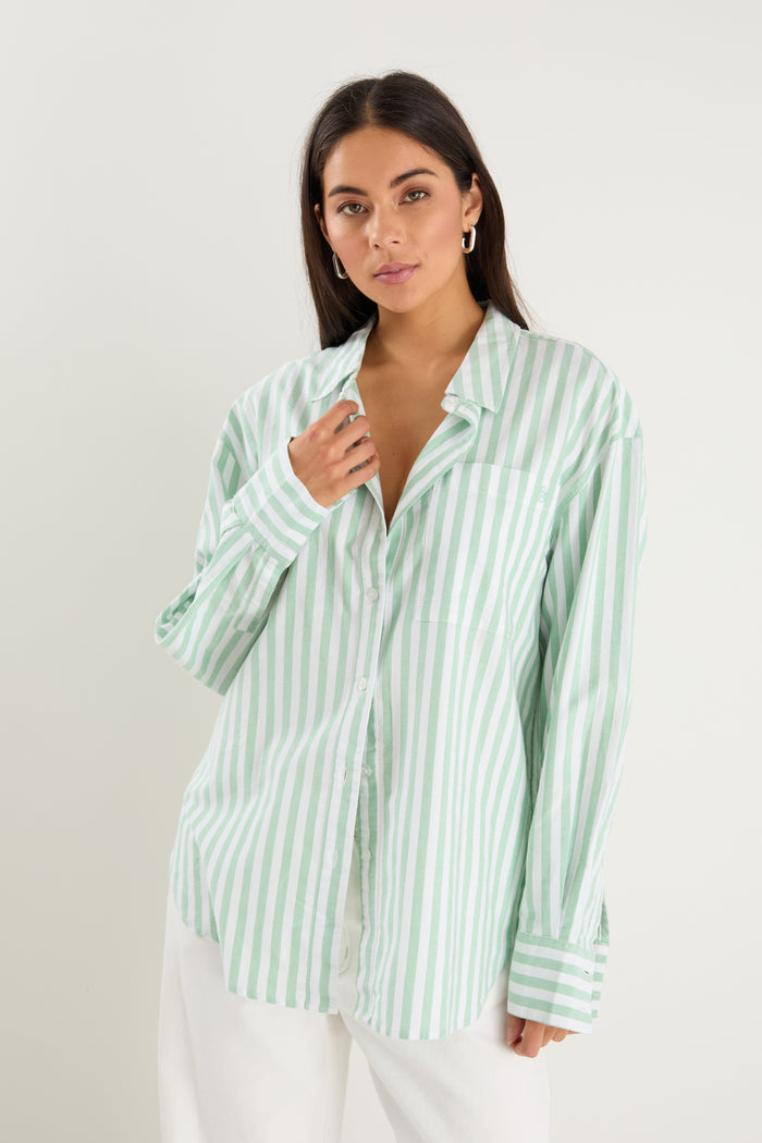 You Got This Green Wide Stripe Oversized Boyfriend Shirt