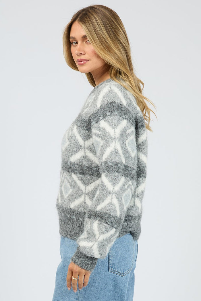 Zoia Charcoal Pattern Knit Crew