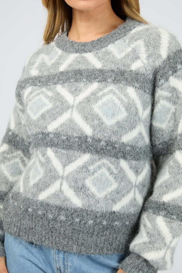 Zoia Charcoal Pattern Knit Crew